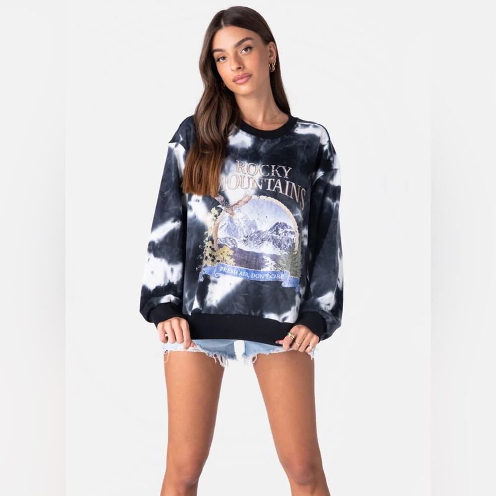 Adika Rocky Mountains Tie-Dye Graphic Sweatshirt Grunge Gorpcore